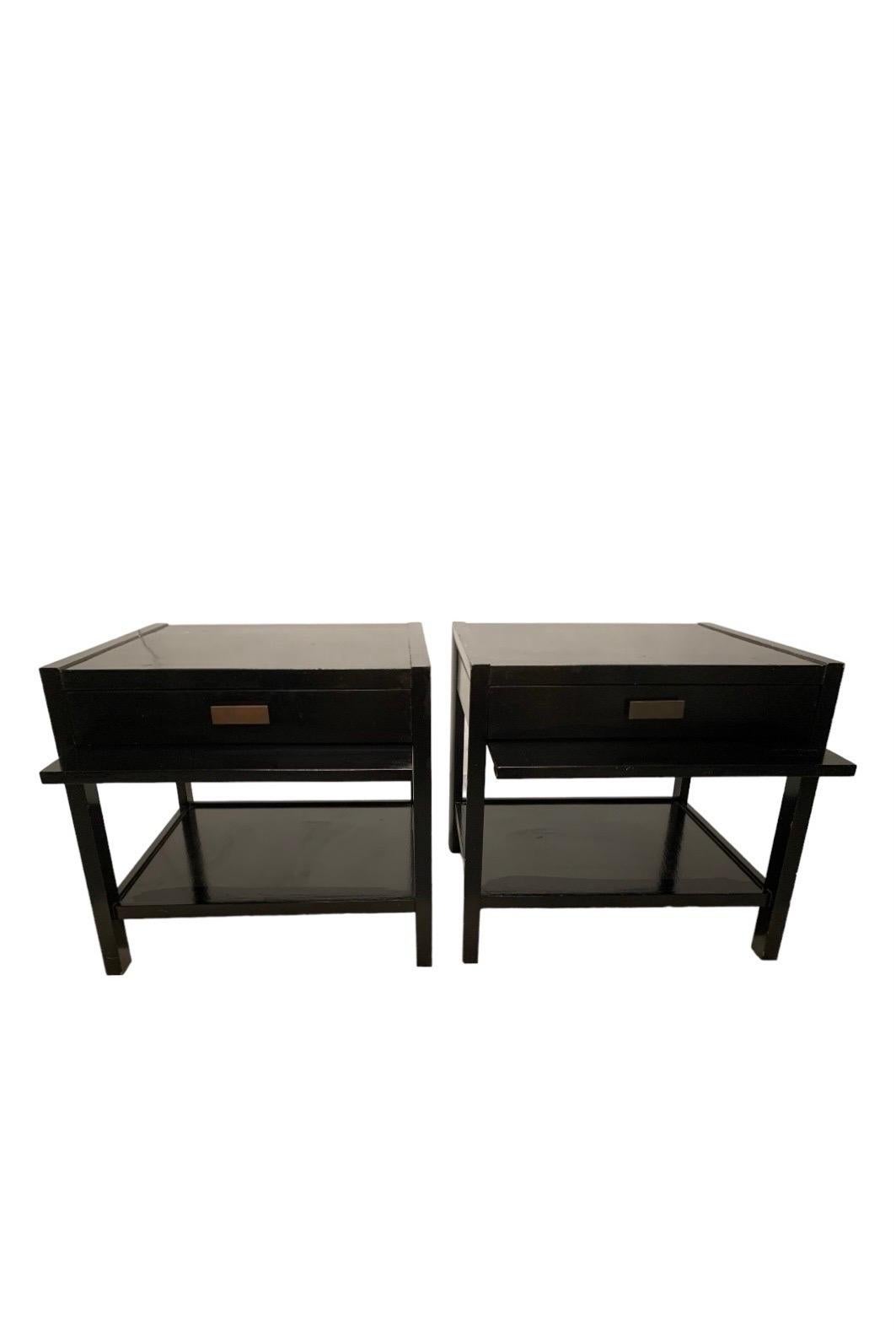 American Black End Table Nightstands in the Style of Paul McCobb, a Pair
