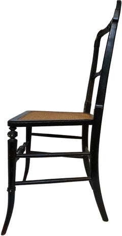 Black English Bedside Chair with Cane Seat and Gold Gilt Detail