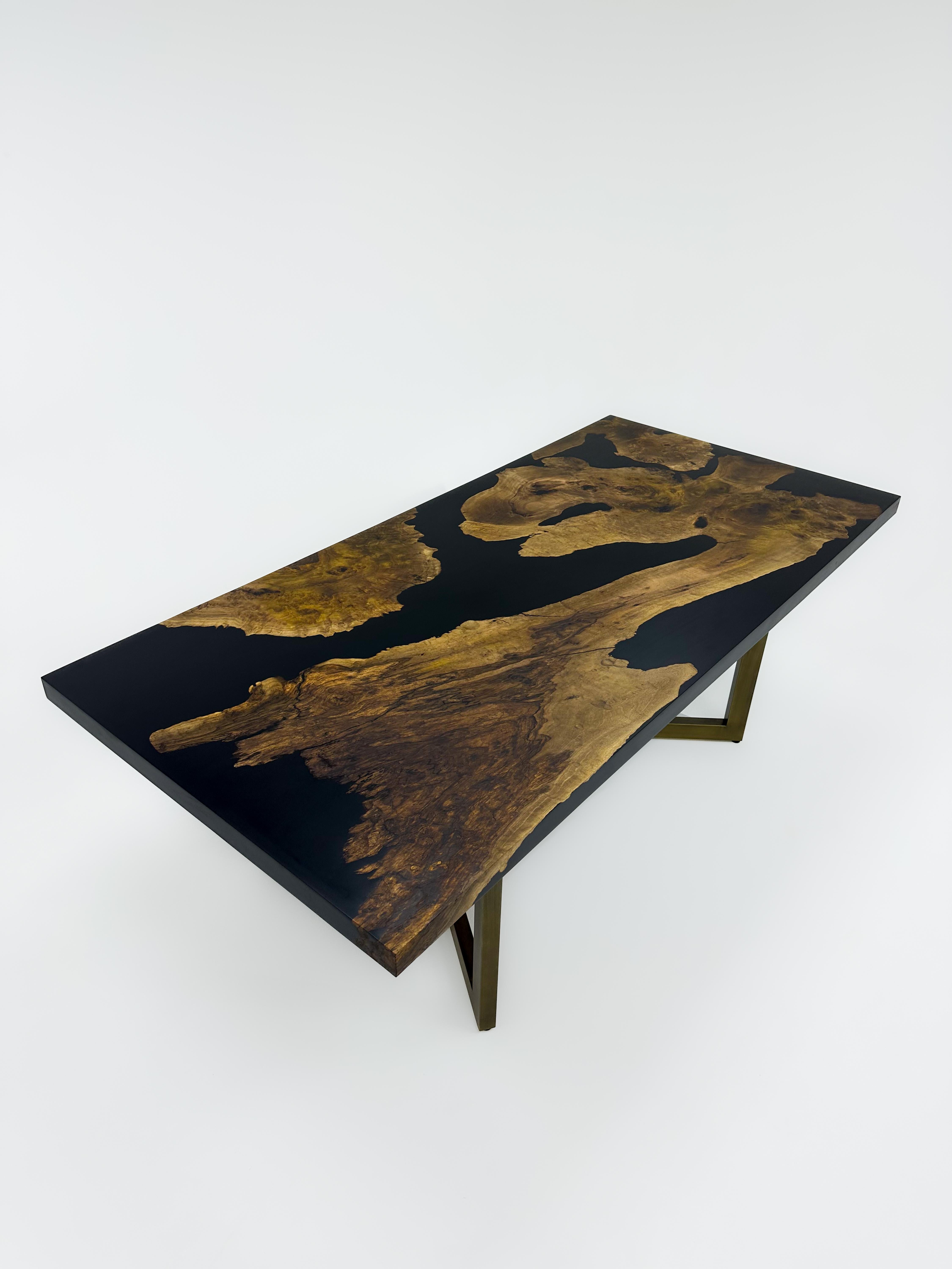 Black Epoxy Natural Walnut Modern Dining Table  For Sale 1