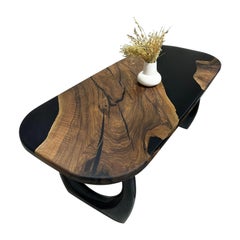 Black Epoxy Resin Dining Wood Table - Black Walnut Custom Table - Wood Table