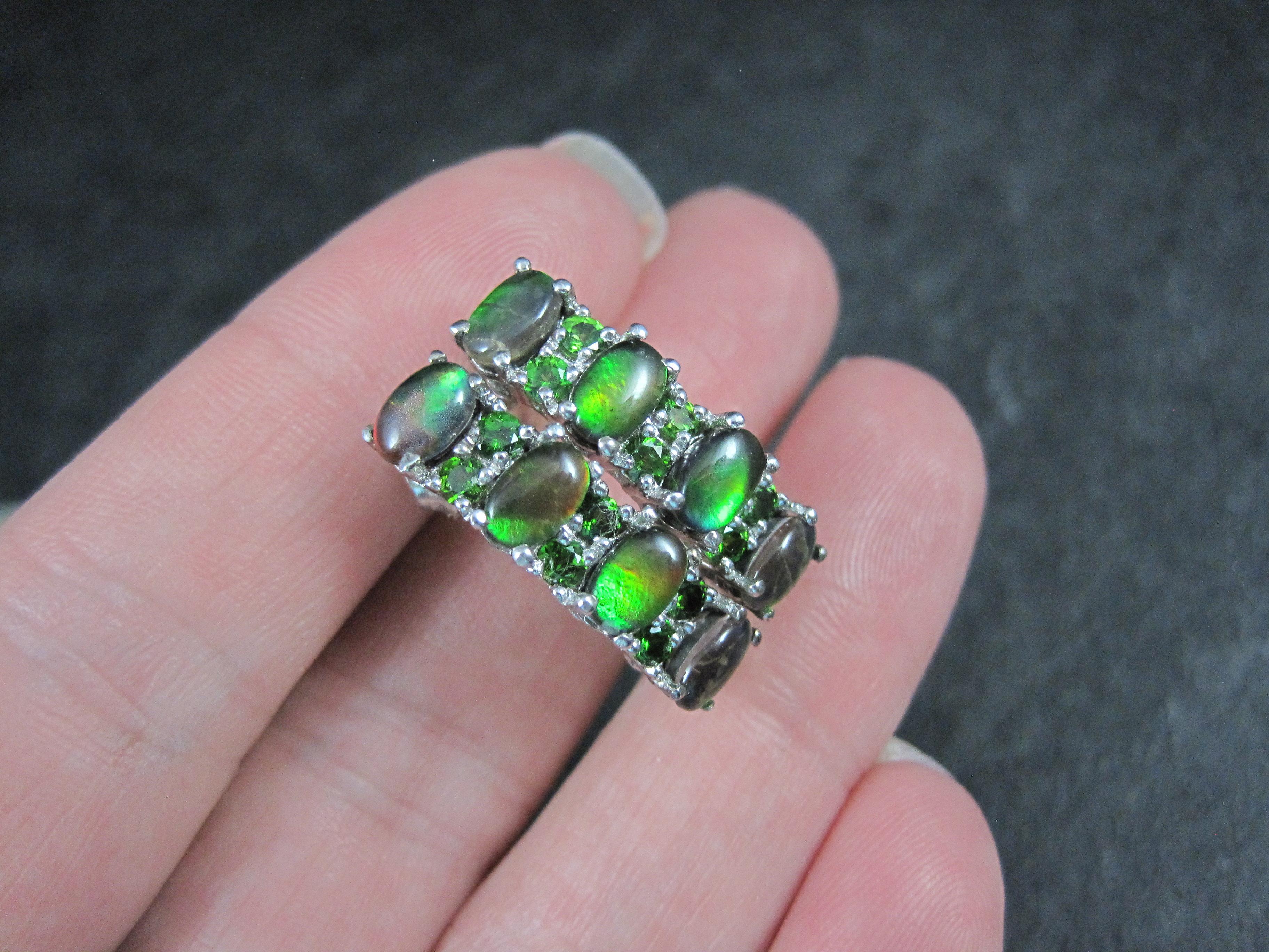 Black Ethiopian Opal and Chrome Diopside Earrings Sterling Silver For Sale 1