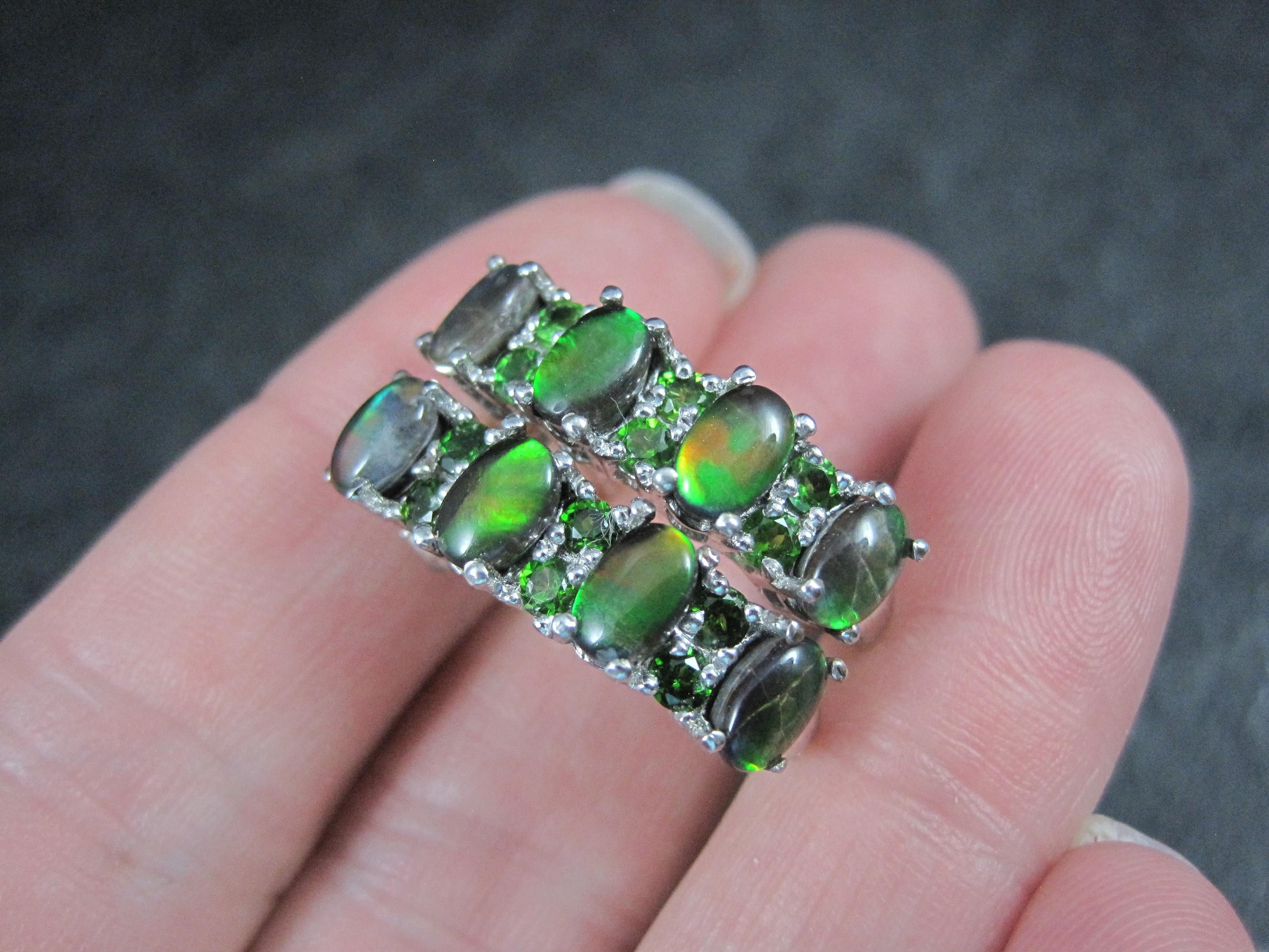 Black Ethiopian Opal and Chrome Diopside Earrings Sterling Silver For Sale 2