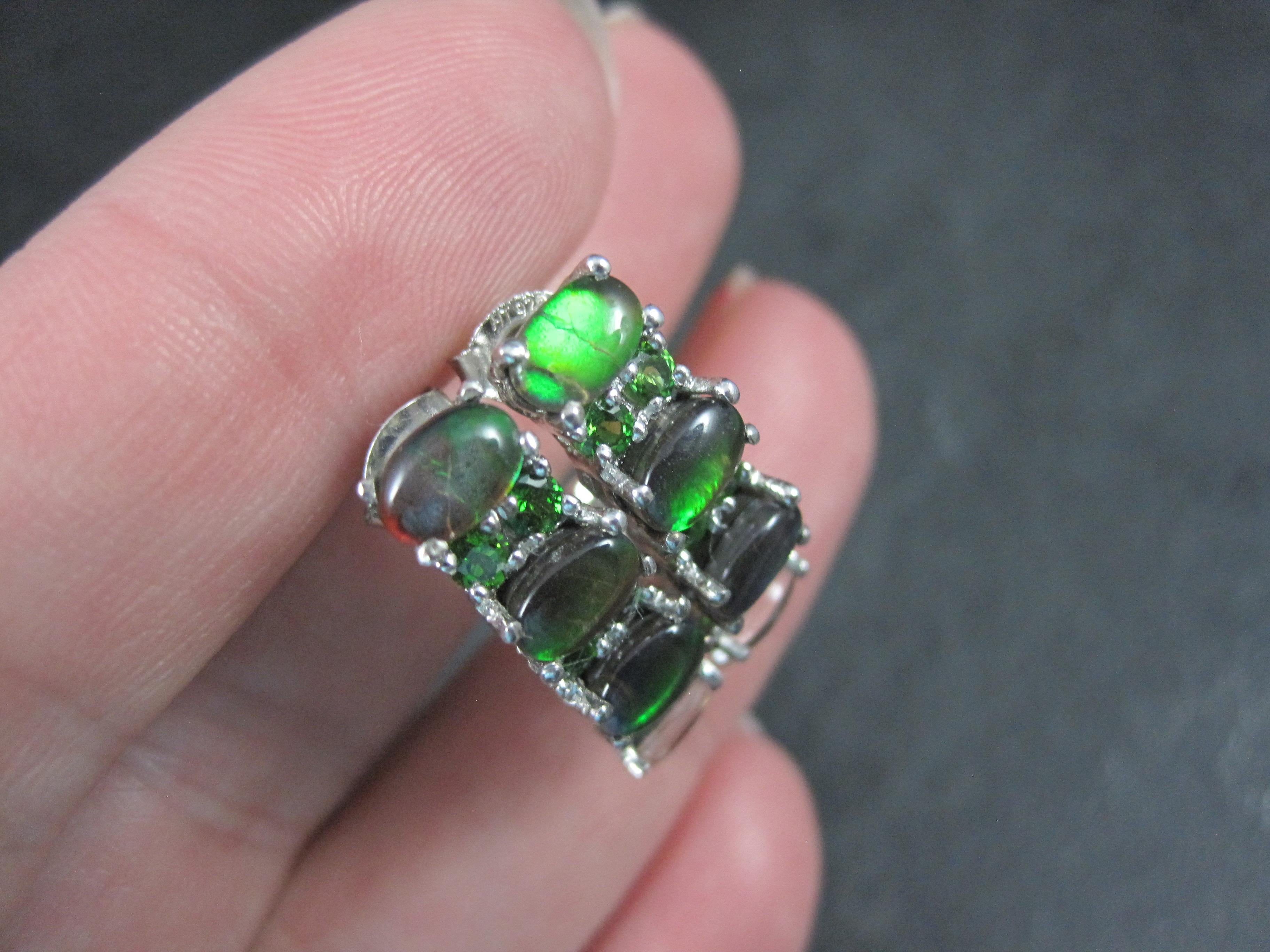 Black Ethiopian Opal and Chrome Diopside Earrings Sterling Silver For Sale 3