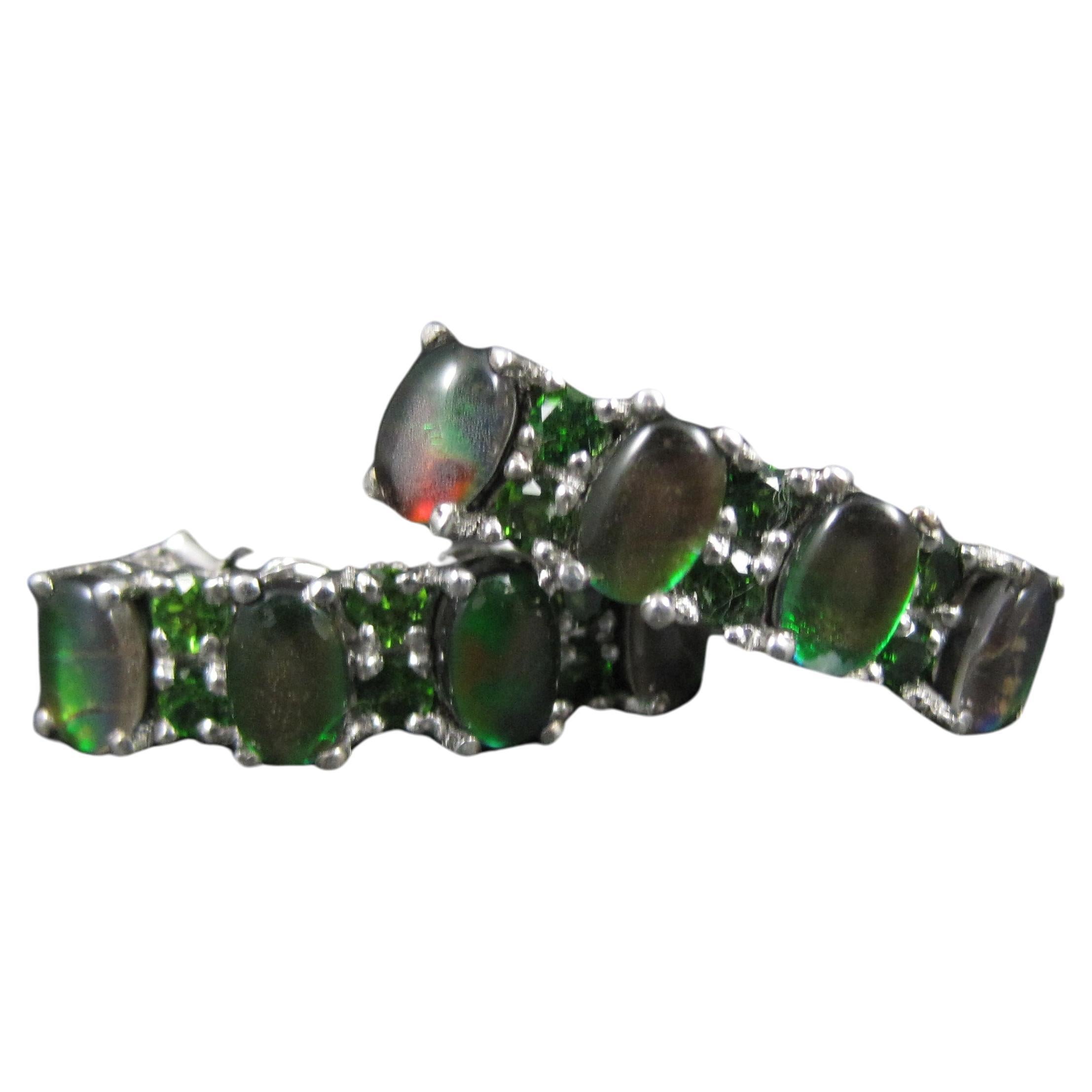 Black Ethiopian Opal and Chrome Diopside Earrings Sterling Silver For Sale