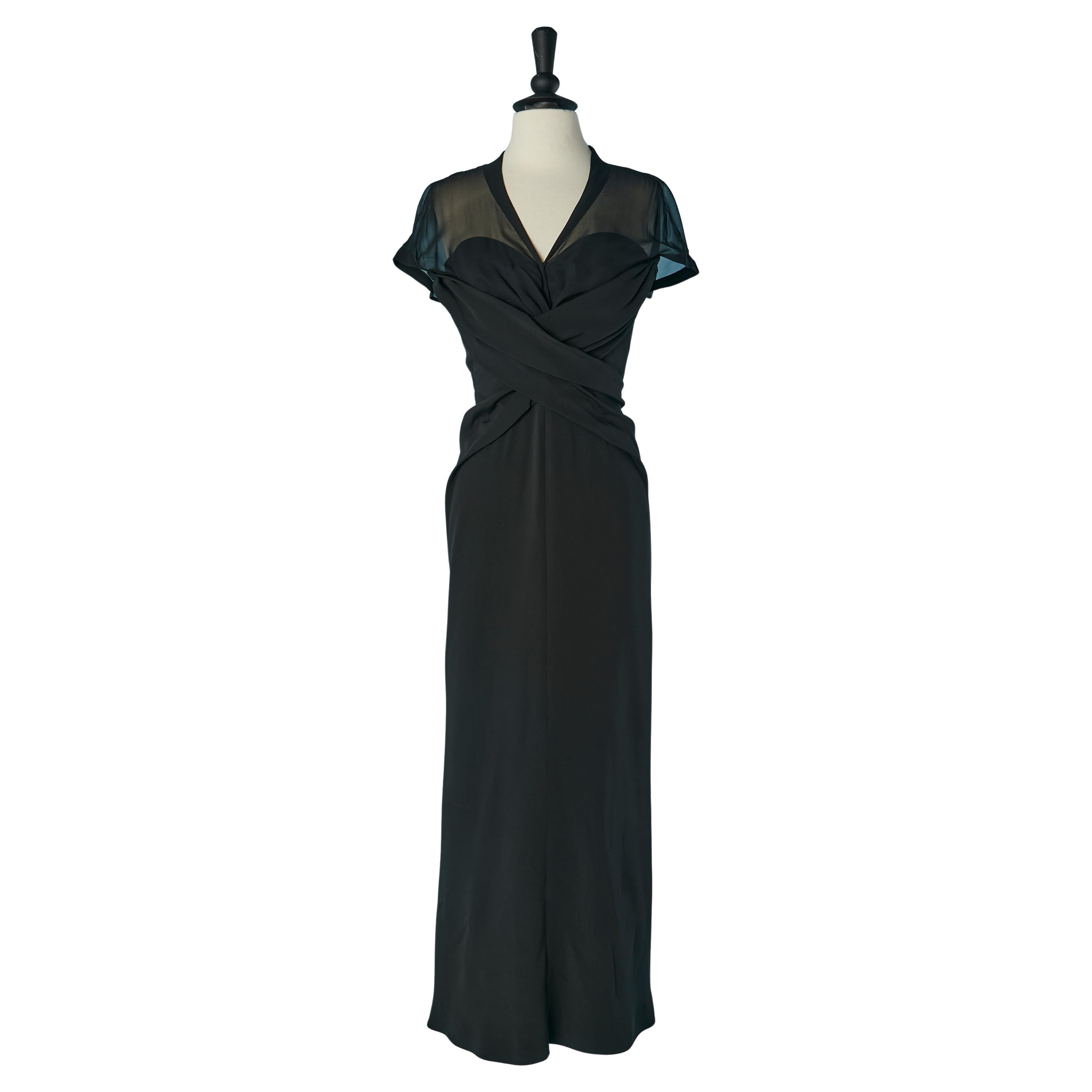 Vestido de noche negro drapeado en el busto Thierry Mugler en venta