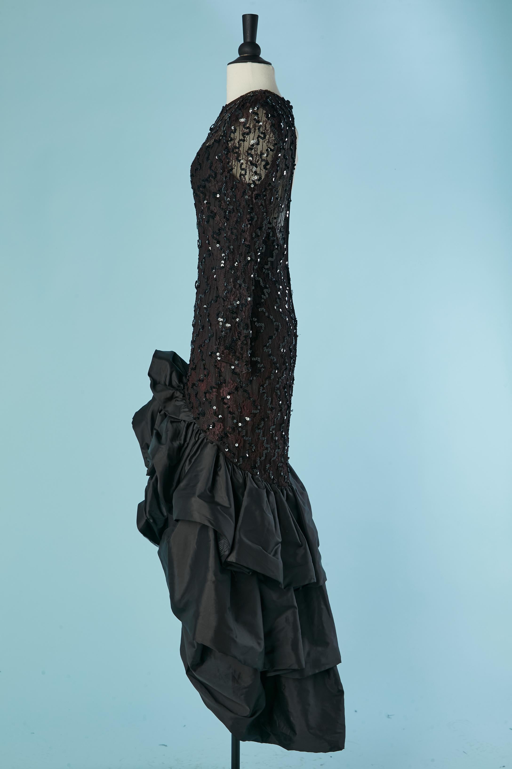 Schwarzes Abendkleid aus schwarzem Paillettenstoff und Taft JULIE DUROCHÉ für After Five im Angebot 3