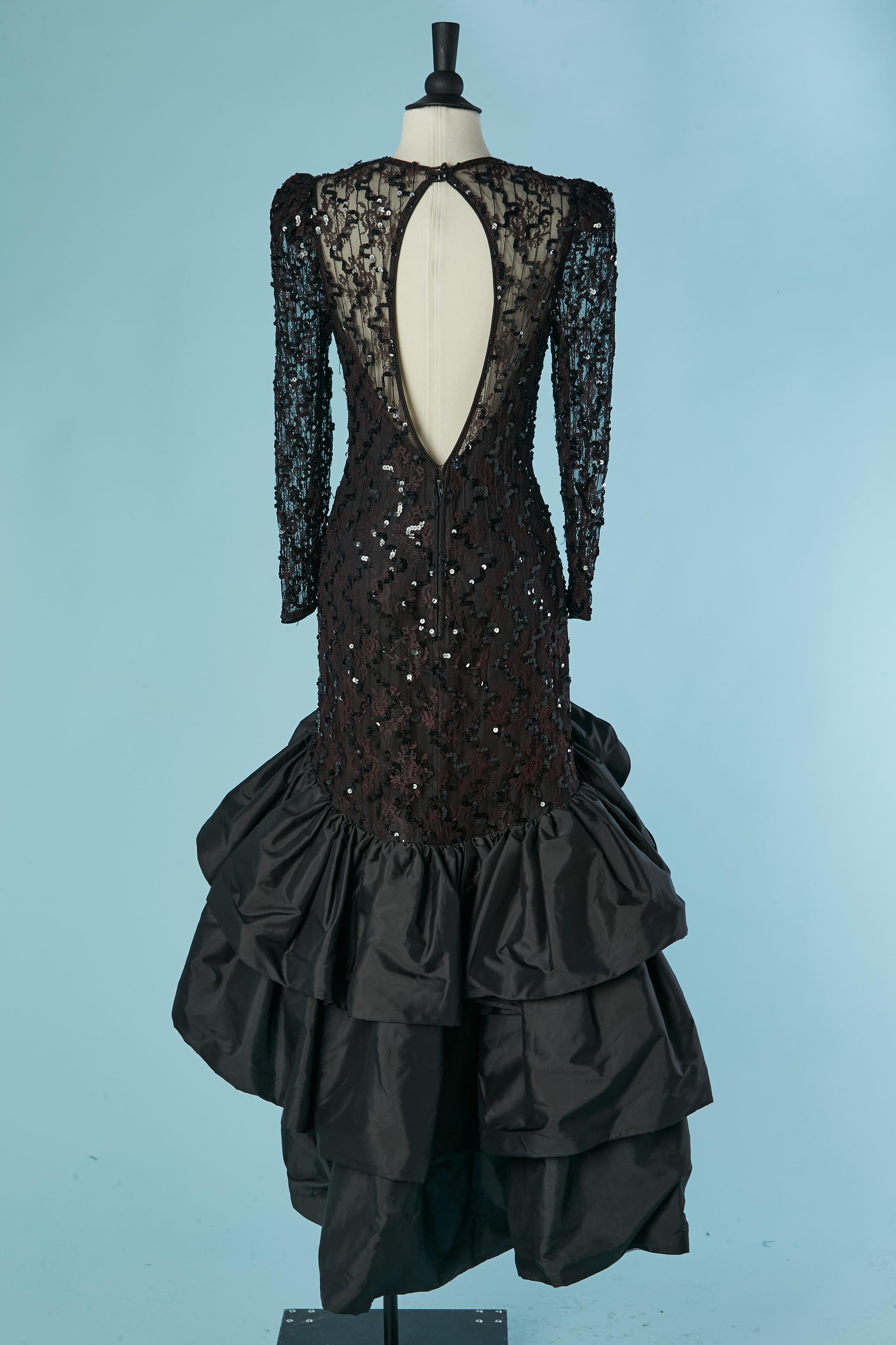 Schwarzes Abendkleid aus schwarzem Paillettenstoff und Taft JULIE DUROCHÉ für After Five im Angebot 4