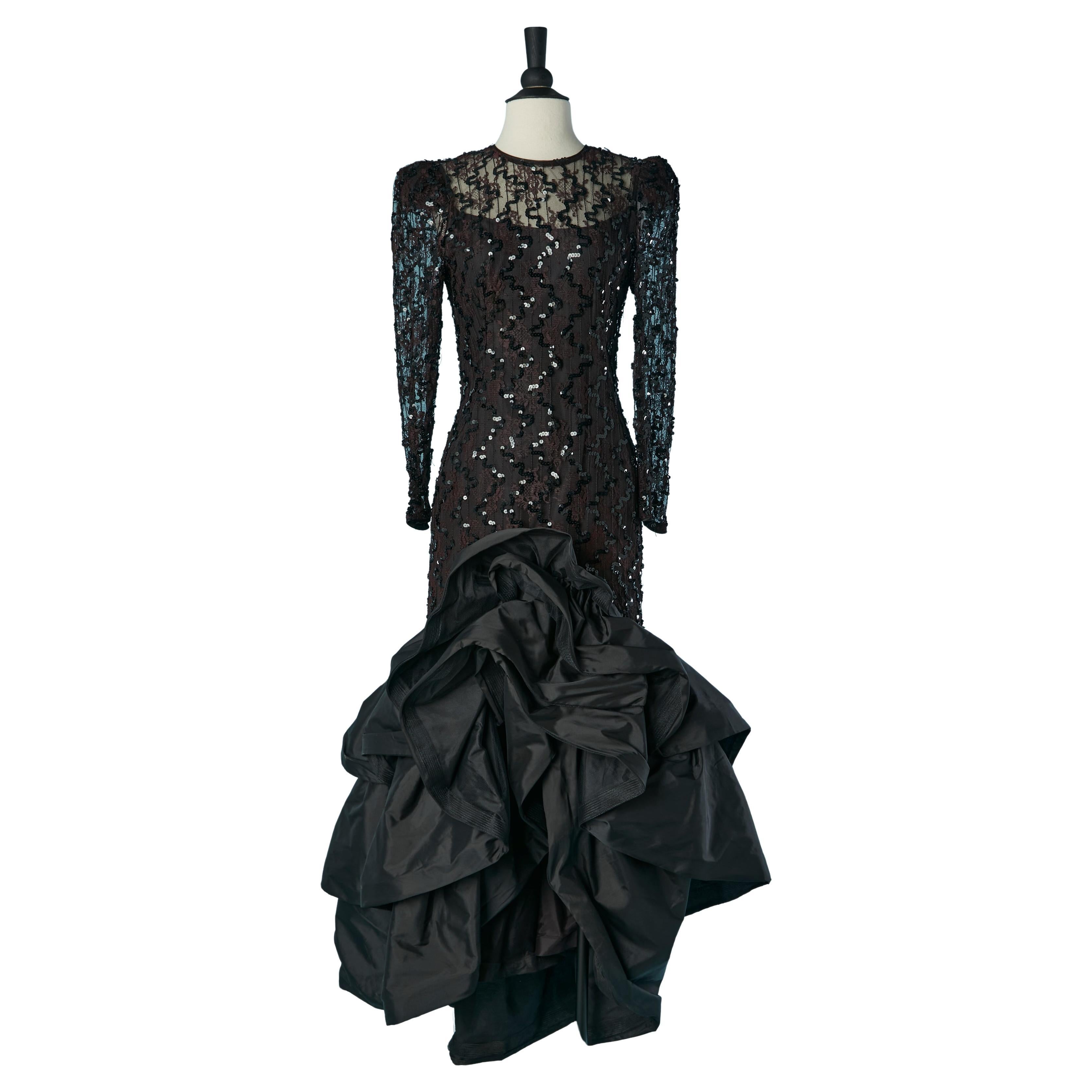 Schwarzes Abendkleid aus schwarzem Paillettenstoff und Taft JULIE DUROCHÉ für After Five im Angebot