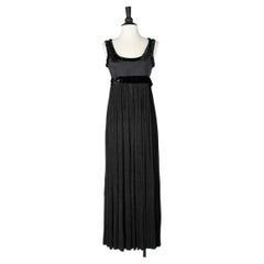 Black evening dress in jersey, velvet and sunnary pleated skirt Romeo Gigli 