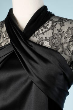 Fontana Couture - Robe de soirée noire en velours de soie, dentelle et satin
