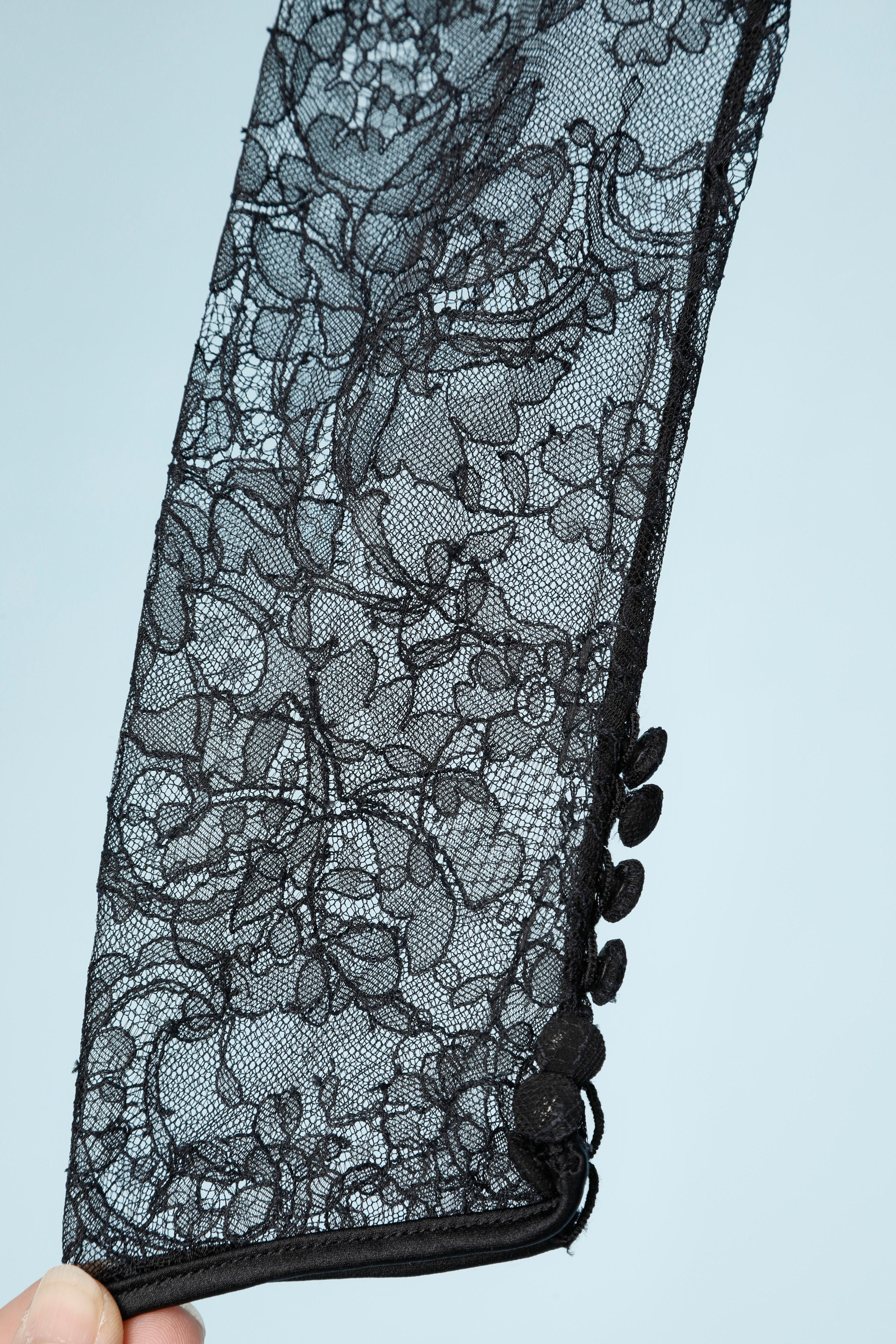 De las mujeres Vestido de noche negro de terciopelo de seda, encaje y satén Fontana Couture en venta
