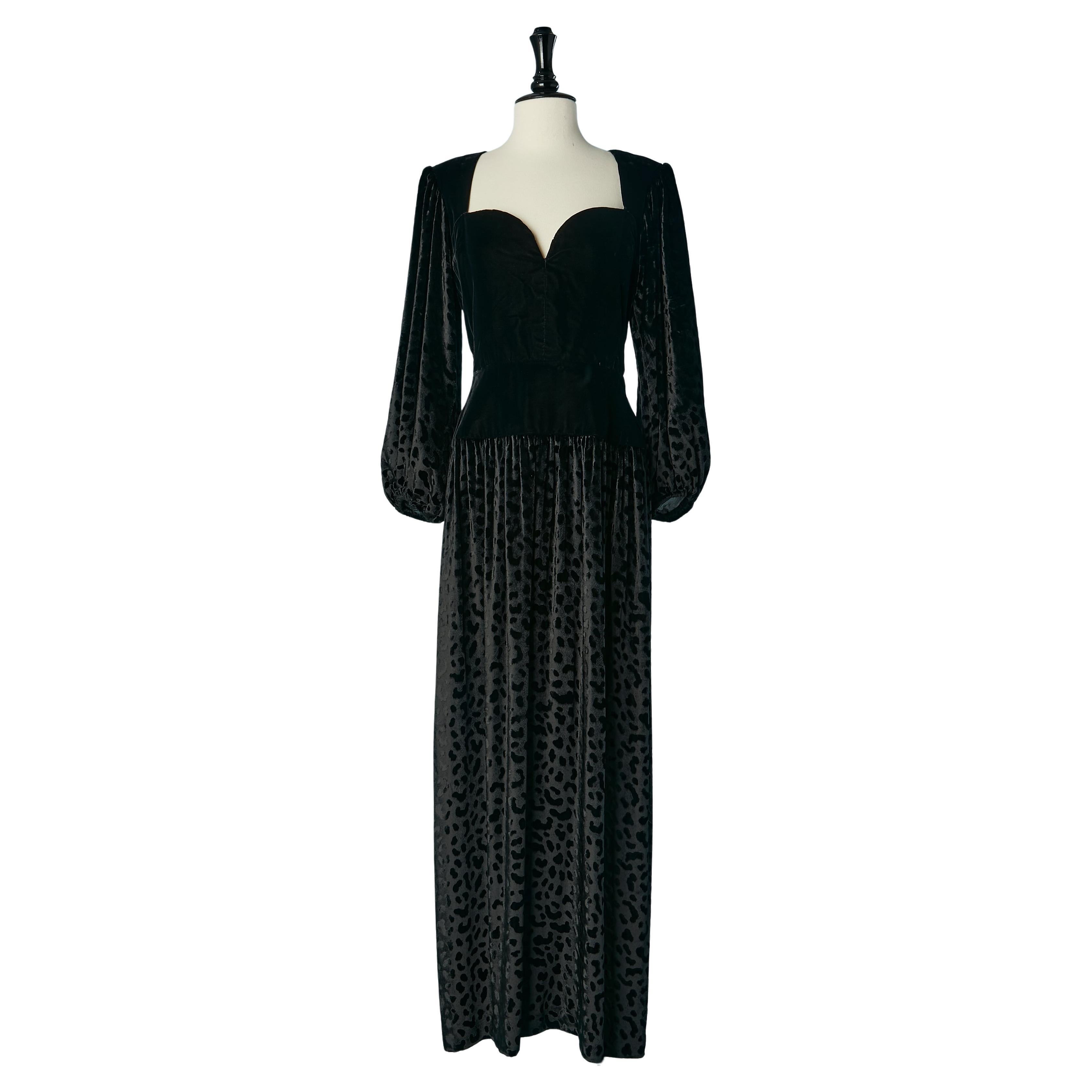 Black evening dress in velvet and silk velvet dévoré Saint Laurent Rive Gauche For Sale