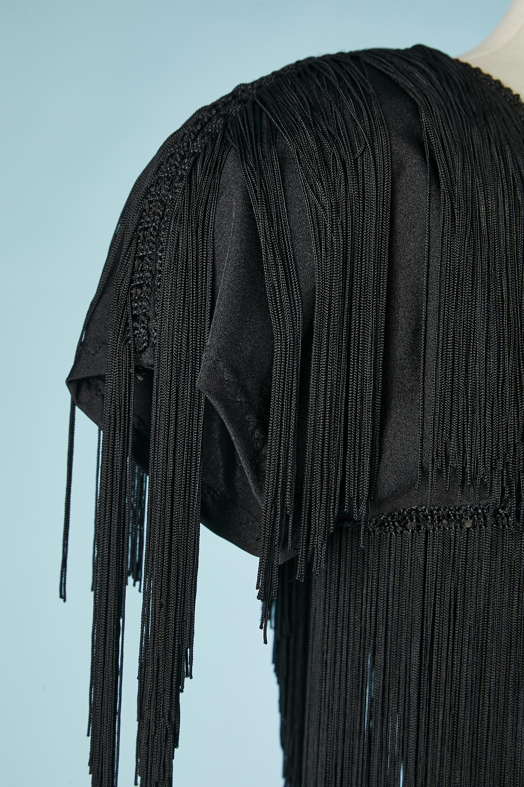Women's Black evening dress with fringes on Lycra base For Sale