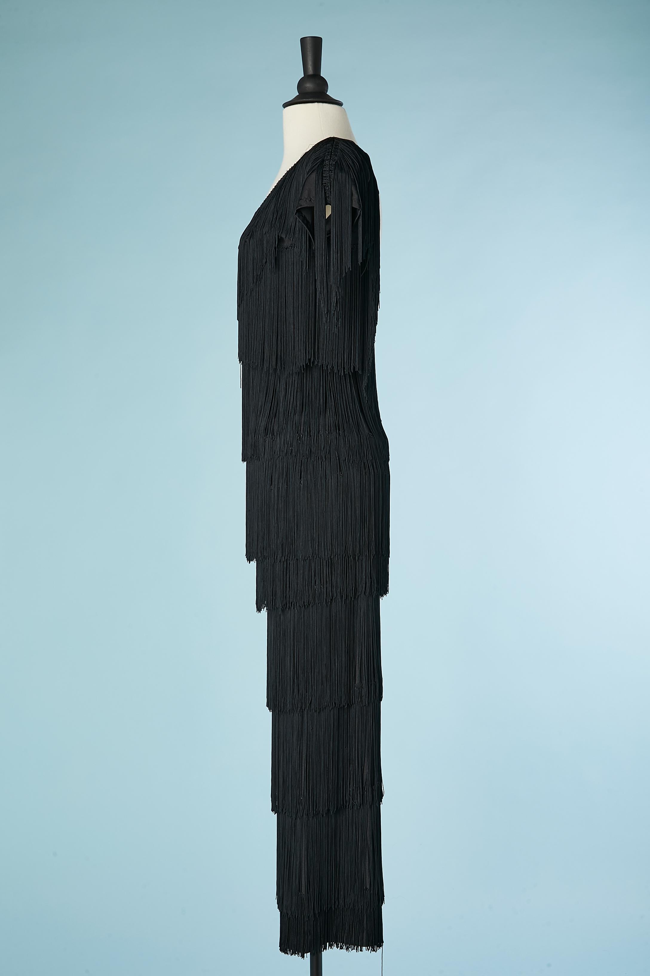 Black evening dress with fringes on Lycra base For Sale 1