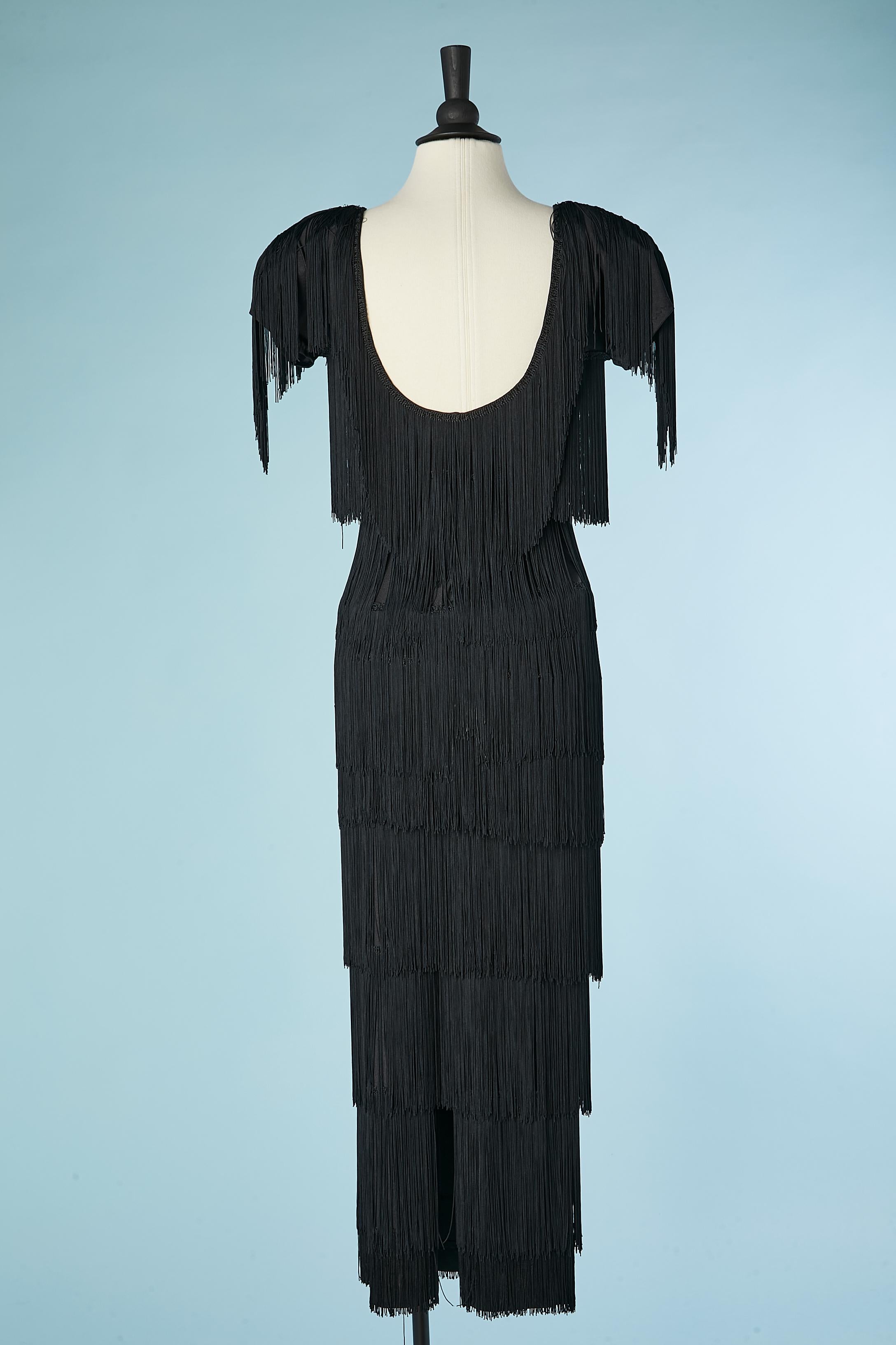 Black evening dress with fringes on Lycra base For Sale 2
