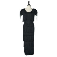 Black evening dress with fringes on Lycra base Black evening dress with fringes on Lycra base