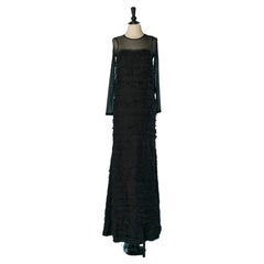 Black evening dress with organza ruffles and tulle with drag ALBERTA FERRETTI