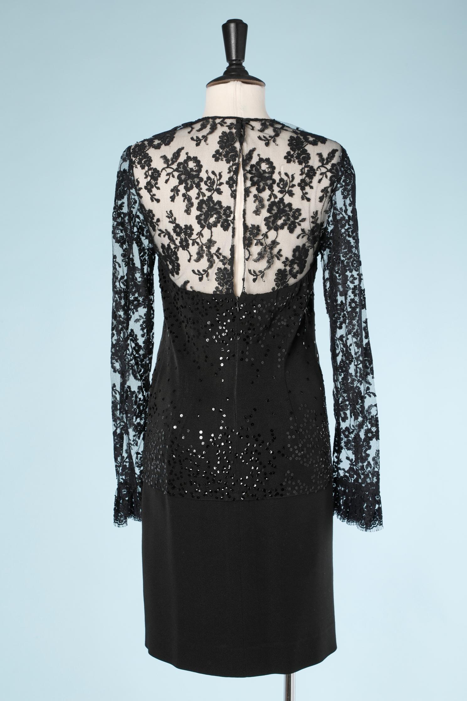 Black evening dress with sequins and lace Hanae Mori For Sale at ...