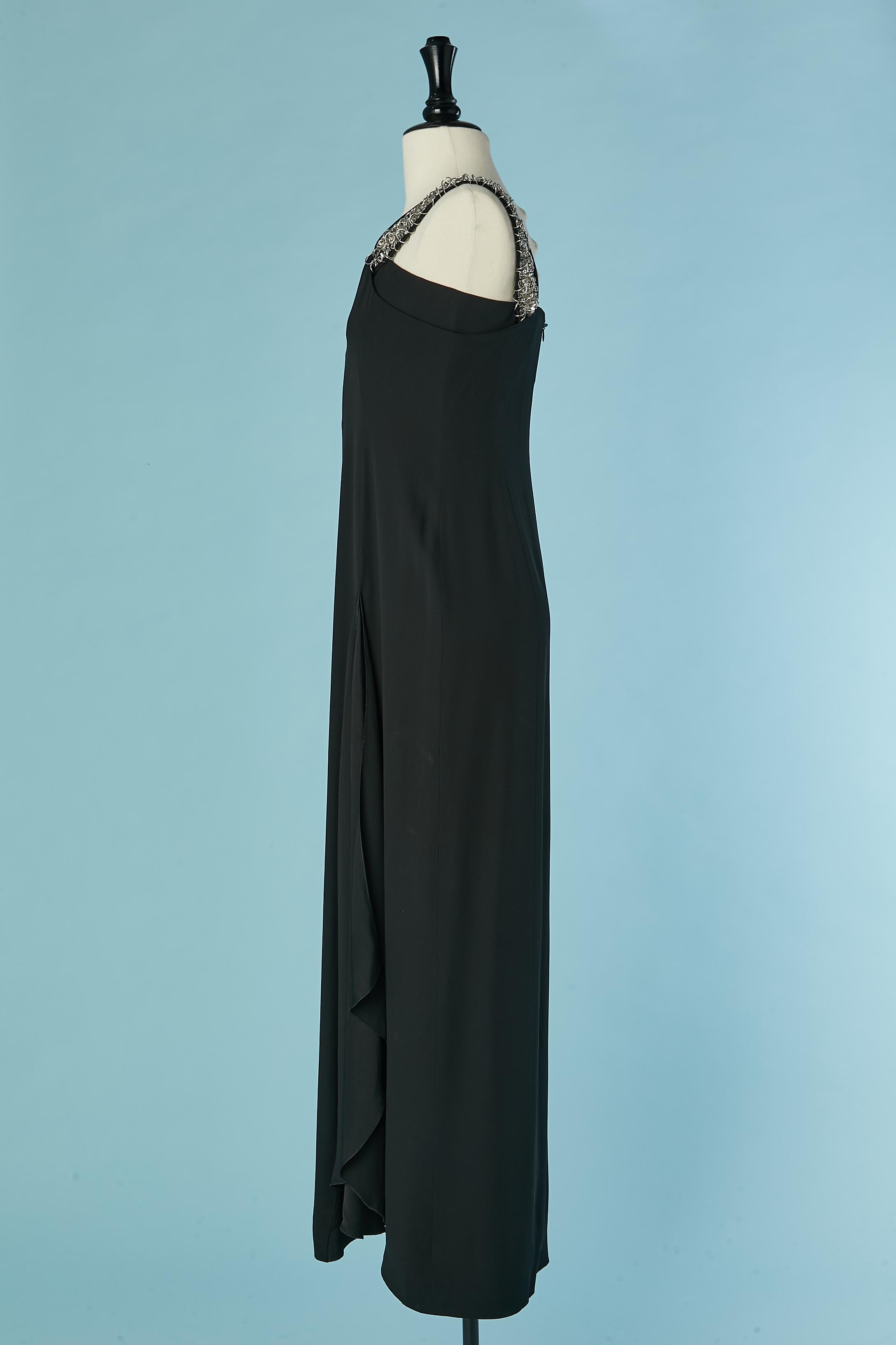 Vestido de noche negro con anillas de metal plateado en el tirante GIVENCHY en Excelente estado para la venta en Saint-Ouen-Sur-Seine, FR