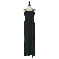 Black evening dress with silver metal rings on the shoulder strap GIVENCHY
