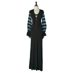 Black evening dress with tulle sleeve and cotton trims appliqué Cavalli Class