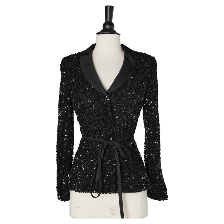 Black evening jacket with sequins on tulle base with belt Badgley Mischka  For Sale at 1stDibs | black evening jackets, tulle jacket