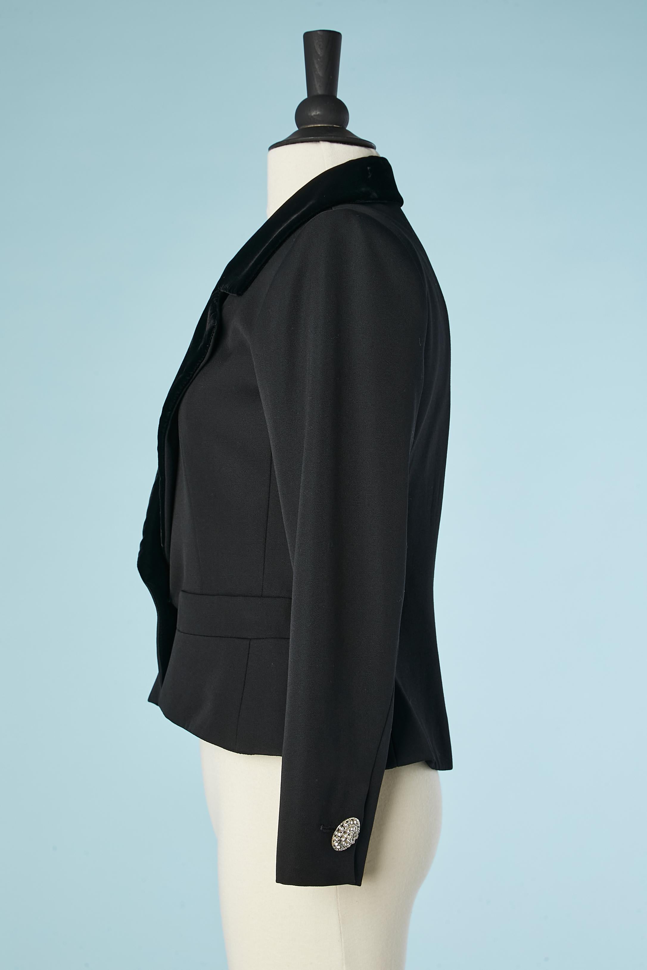 Women's Black evening jacket with velvet collar and rhinestone buttons YSL Rive Gauche  For Sale