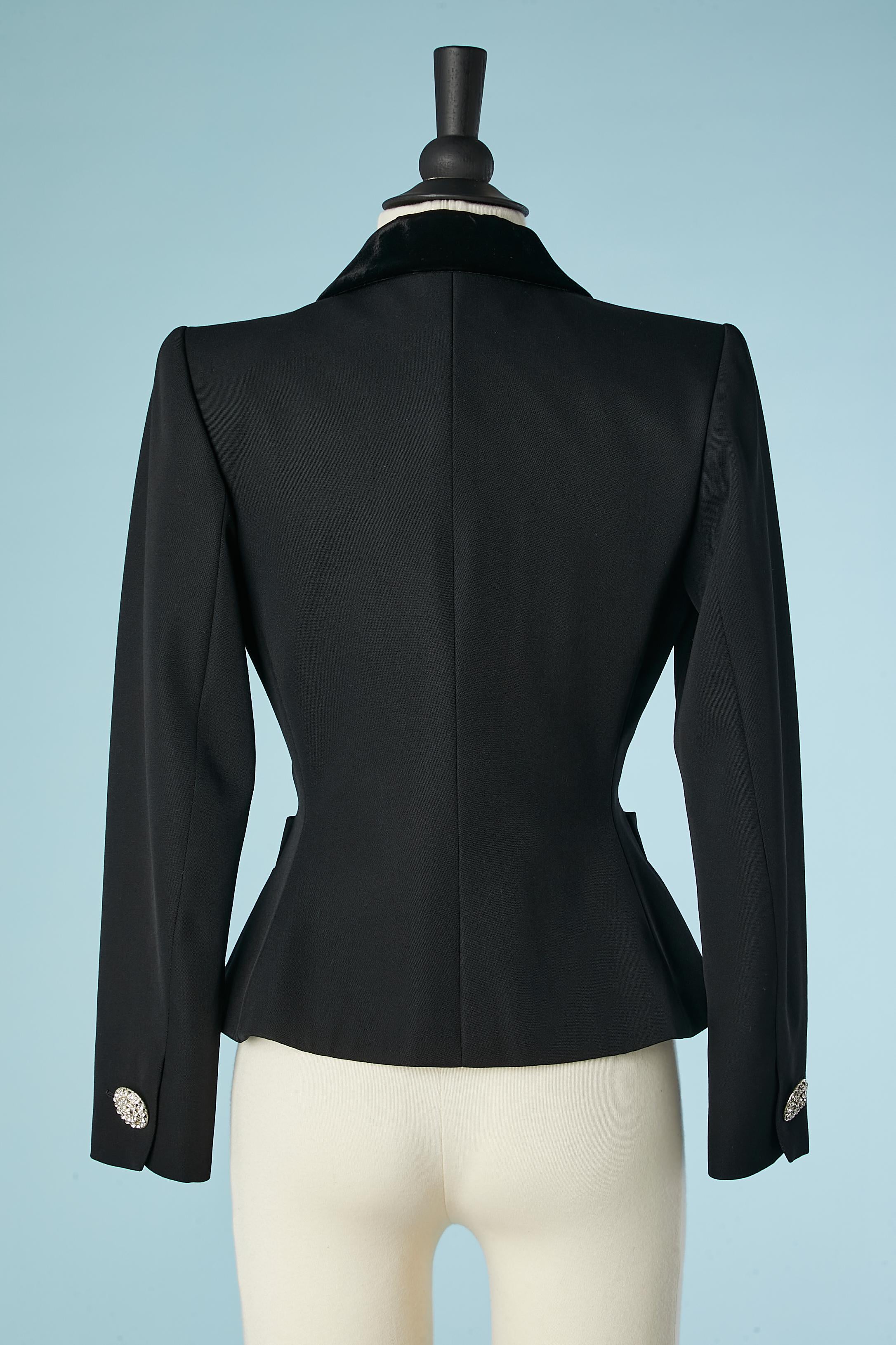 Black evening jacket with velvet collar and rhinestone buttons YSL Rive Gauche  For Sale 1