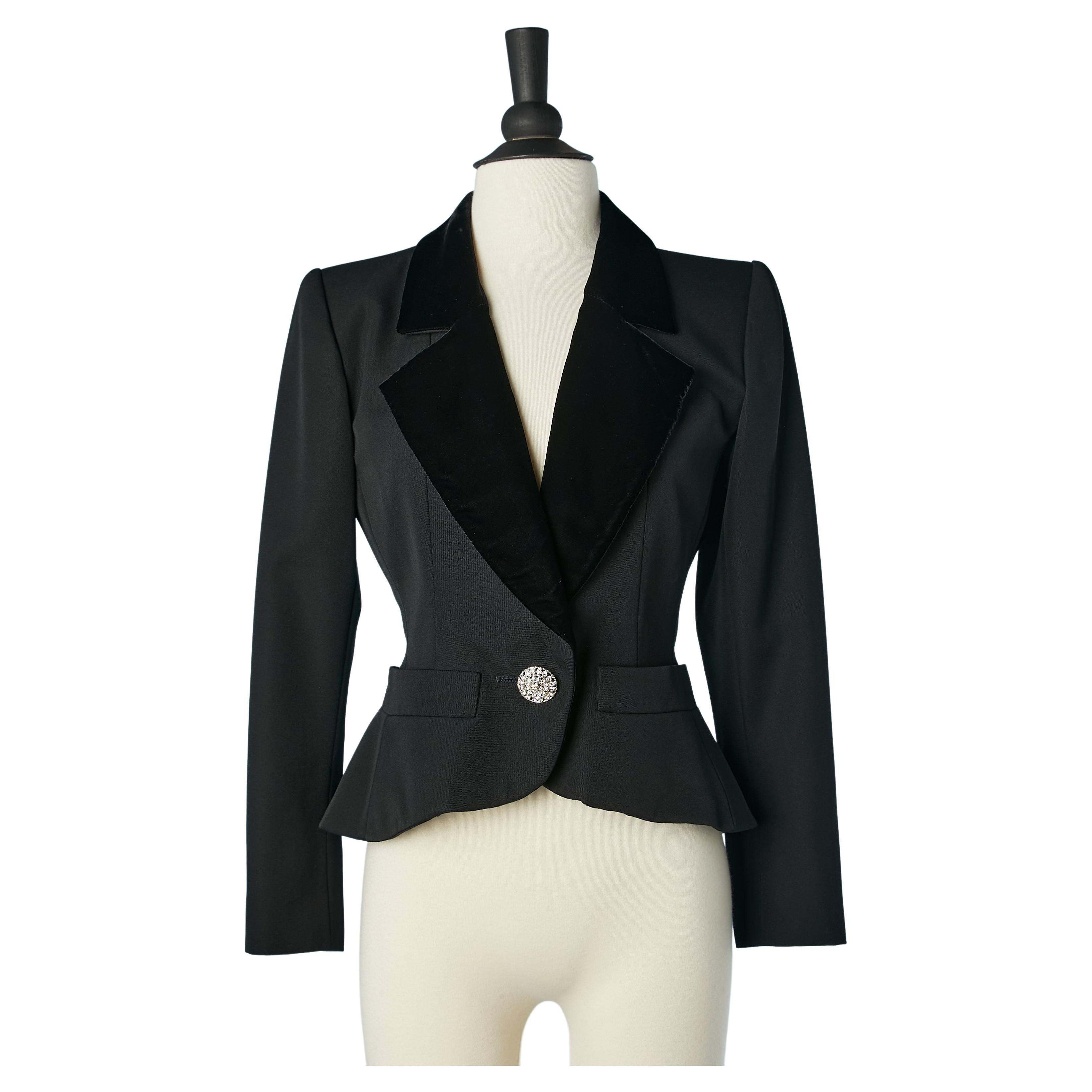 Black evening jacket with velvet collar and rhinestone buttons YSL Rive Gauche  For Sale