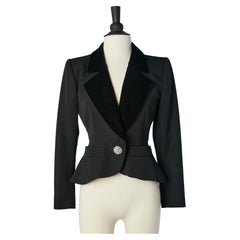 Black evening jacket with velvet collar and rhinestone buttons YSL Rive Gauche 
