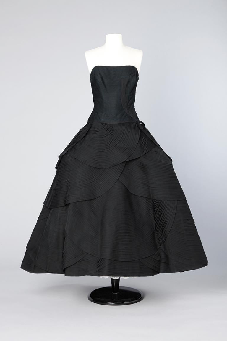 Black evening pleated dress 1950 Emilio Schuberth  8
