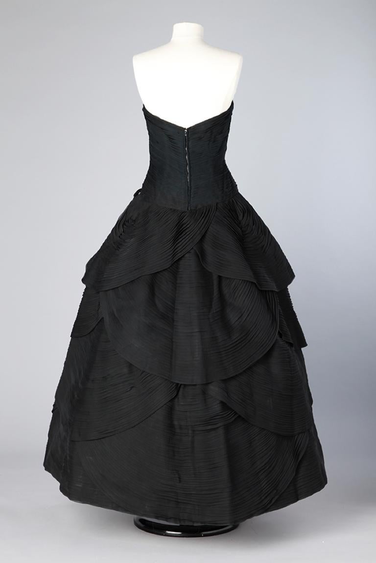 Black evening pleated dress 1950 Emilio Schuberth  4