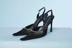 Black evening sandal in suede, leather and rhinestone  Giancarlo Paoli NEW
