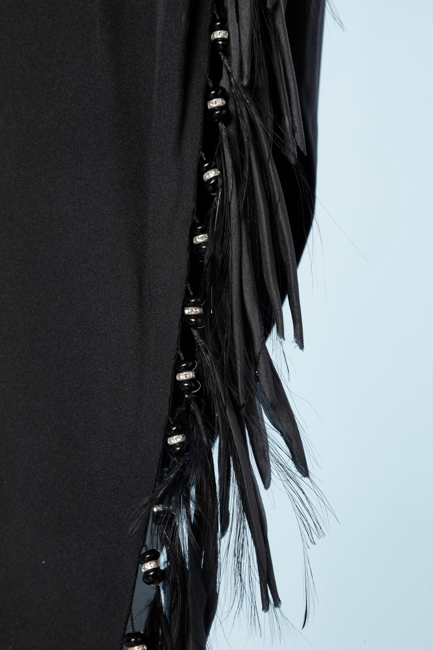 Women's or Men's Black evening silk asymmetric skirt with feather and beads Atelier Versace 