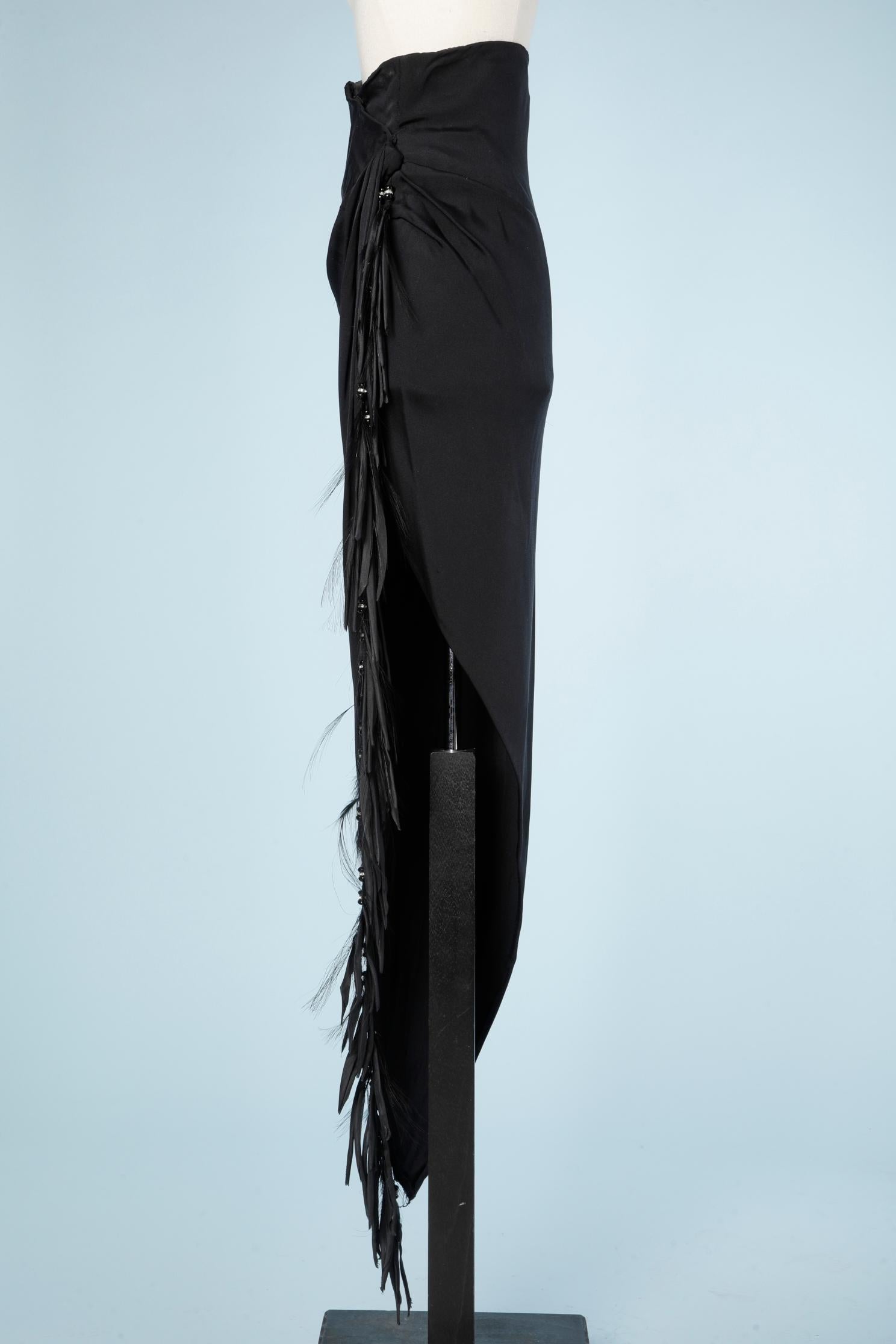 Black evening silk asymmetric skirt with feather and beads Atelier Versace  1