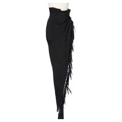 Black evening silk asymmetric skirt with feather and beads Atelier Versace 