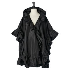 Retro Black evening silk taffetas cape with ruffles Christian Dior Boutique 