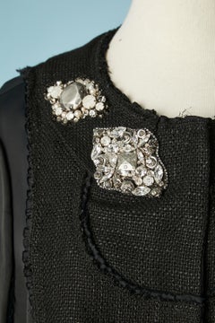 Black evening skirt-suit bi-material with rhinestone embellishment Prada