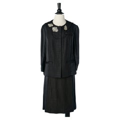 Black evening skirt-suit bi-material with rhinestone embellishment Prada 