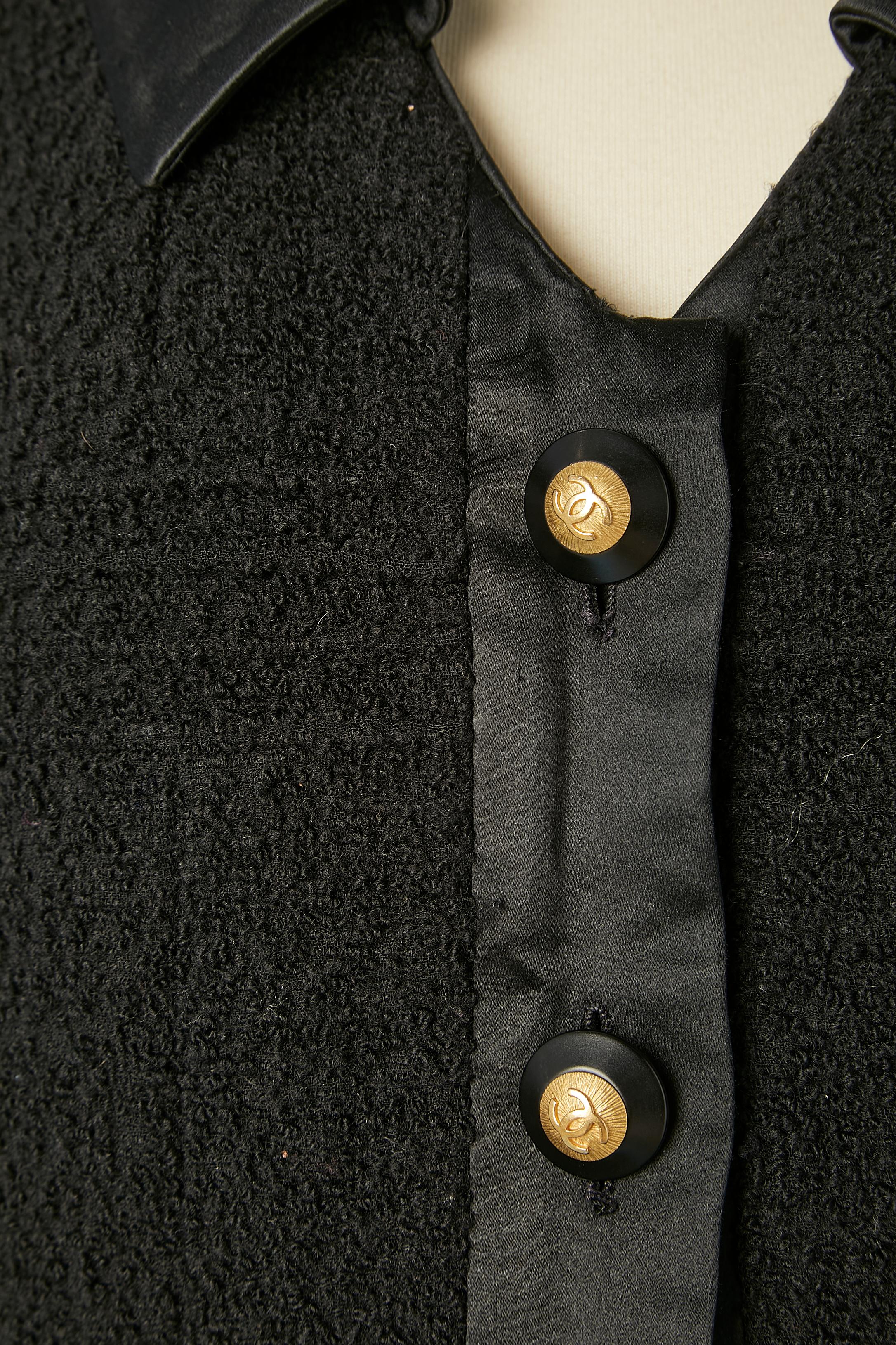 Black evening skirt suit in wool and satin Chanel Boutique  In Excellent Condition For Sale In Saint-Ouen-Sur-Seine, FR
