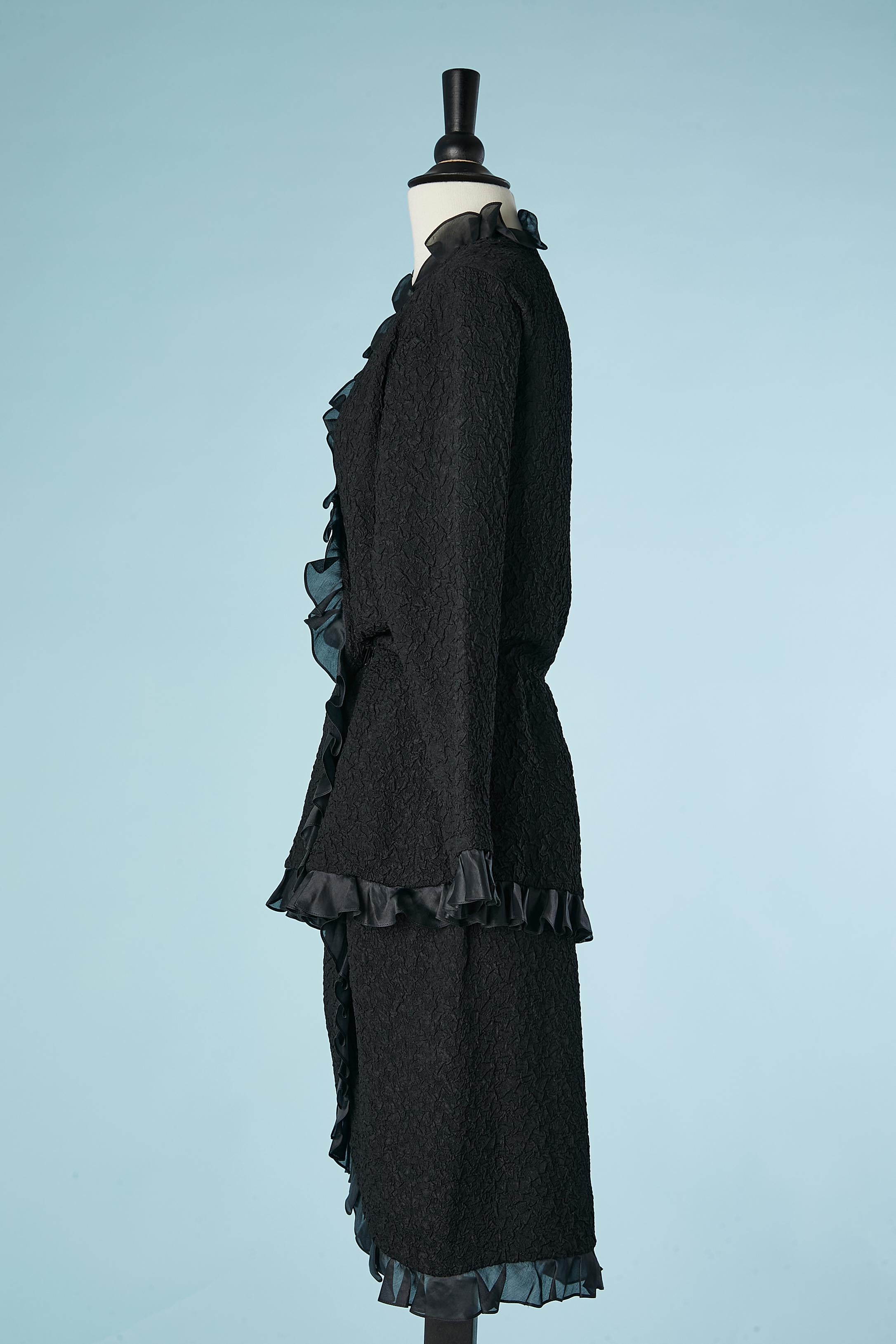 Women's Black evening skirt-suit with organza ruffles Saint Laurent Rive Gauche  For Sale