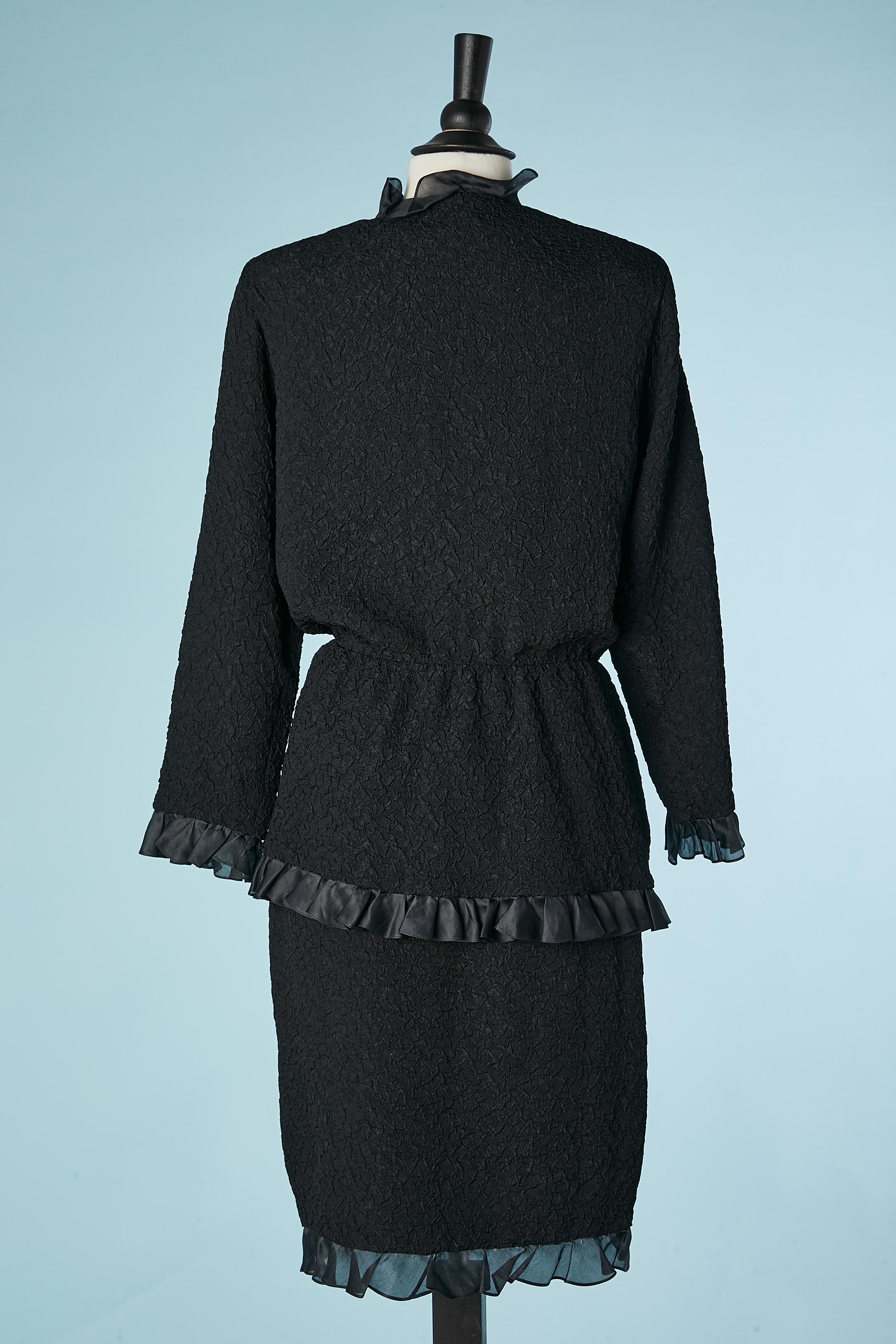 Black evening skirt-suit with organza ruffles Saint Laurent Rive Gauche  For Sale 1
