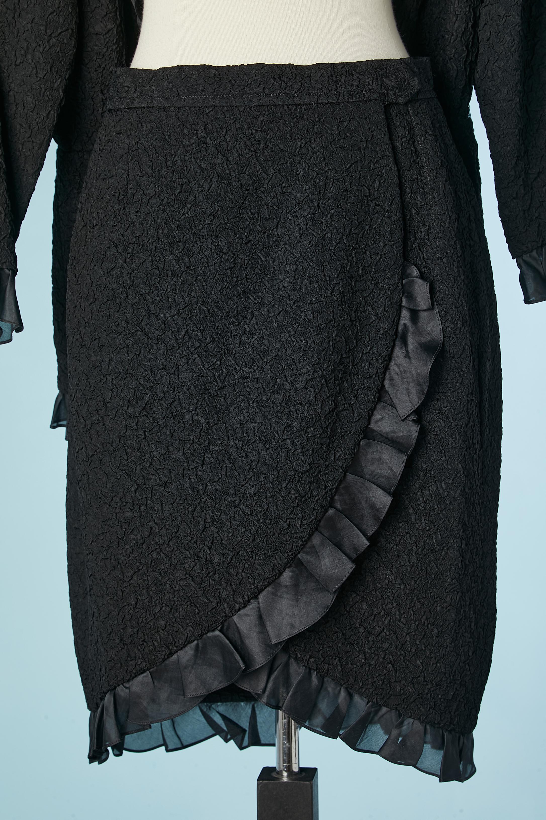 Black evening skirt-suit with organza ruffles Saint Laurent Rive Gauche  For Sale 3