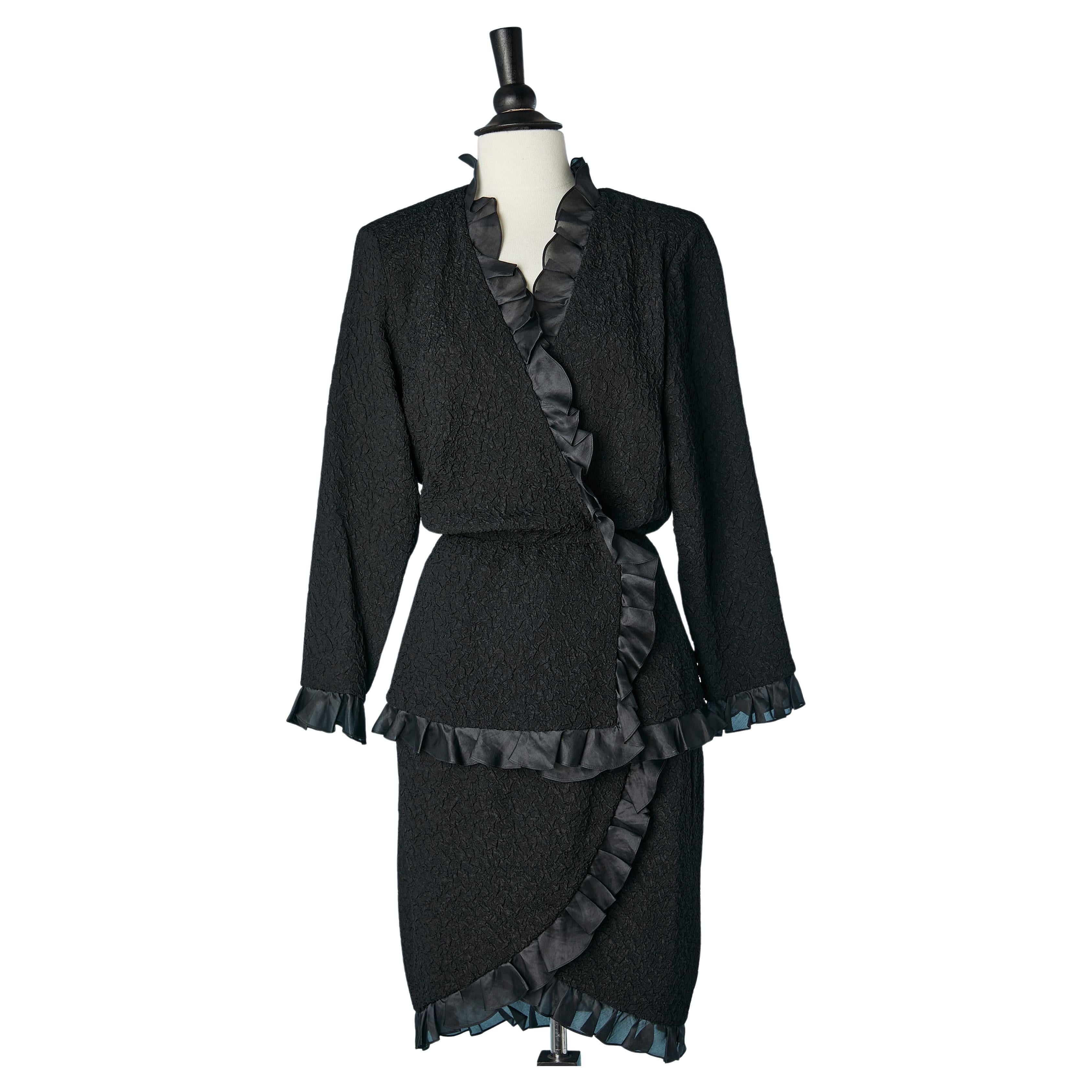 Black evening skirt-suit with organza ruffles Saint Laurent Rive Gauche  For Sale