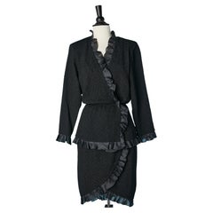 Vintage Black evening skirt-suit with organza ruffles Saint Laurent Rive Gauche 