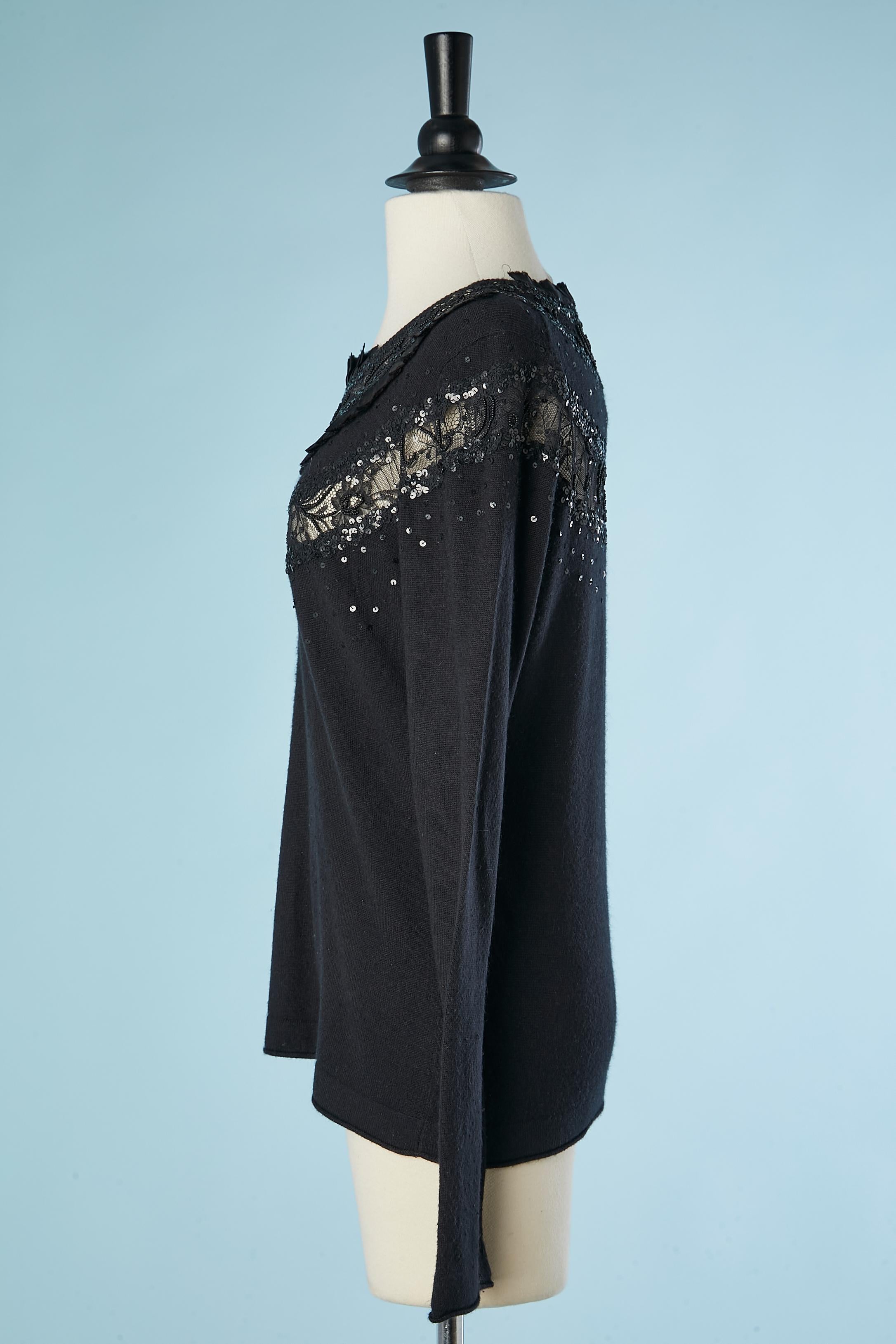 Women's Black evening sweater with lace and embroideries Christian Lacroix Bazar For Sale