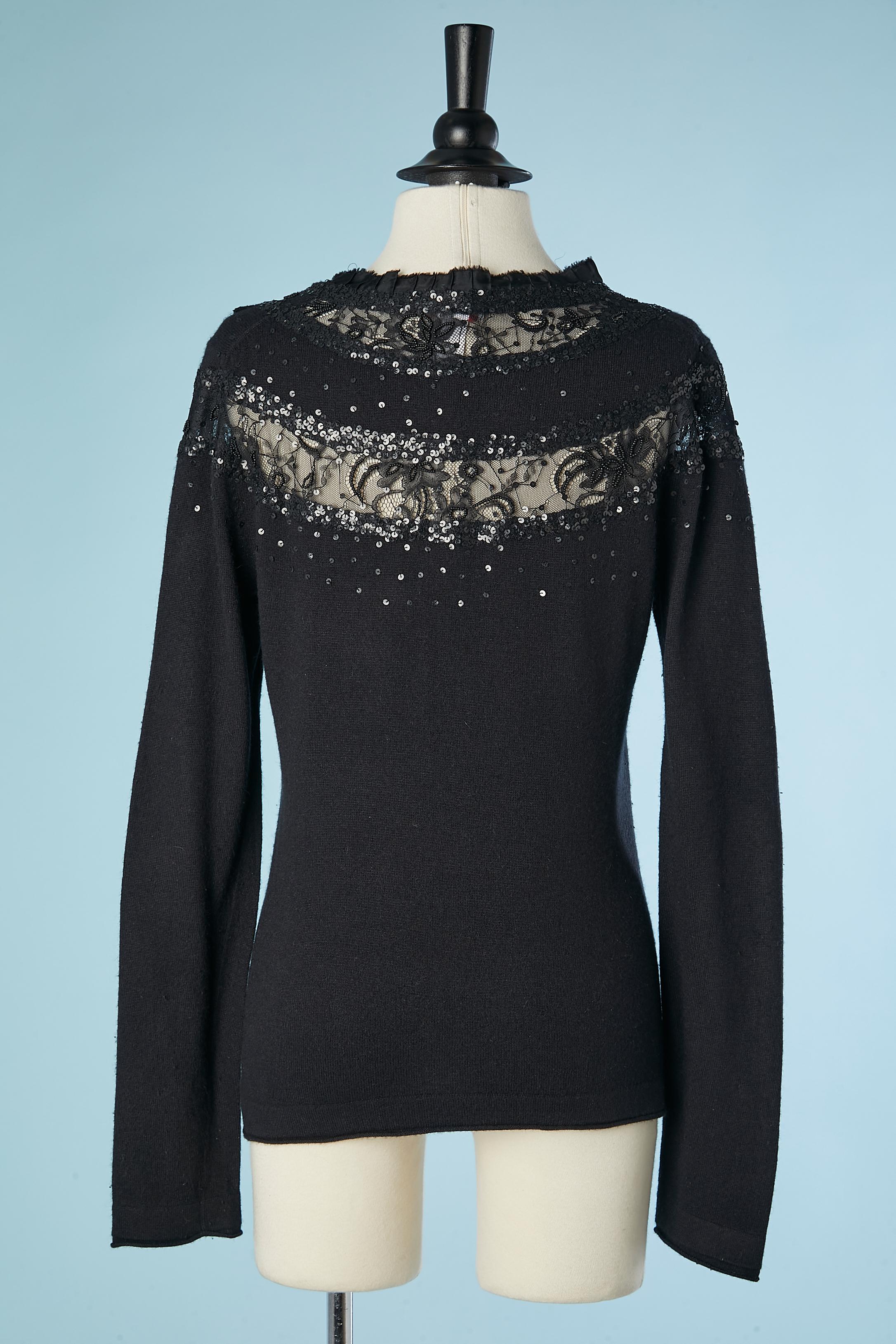 Black evening sweater with lace and embroideries Christian Lacroix Bazar  For Sale 1