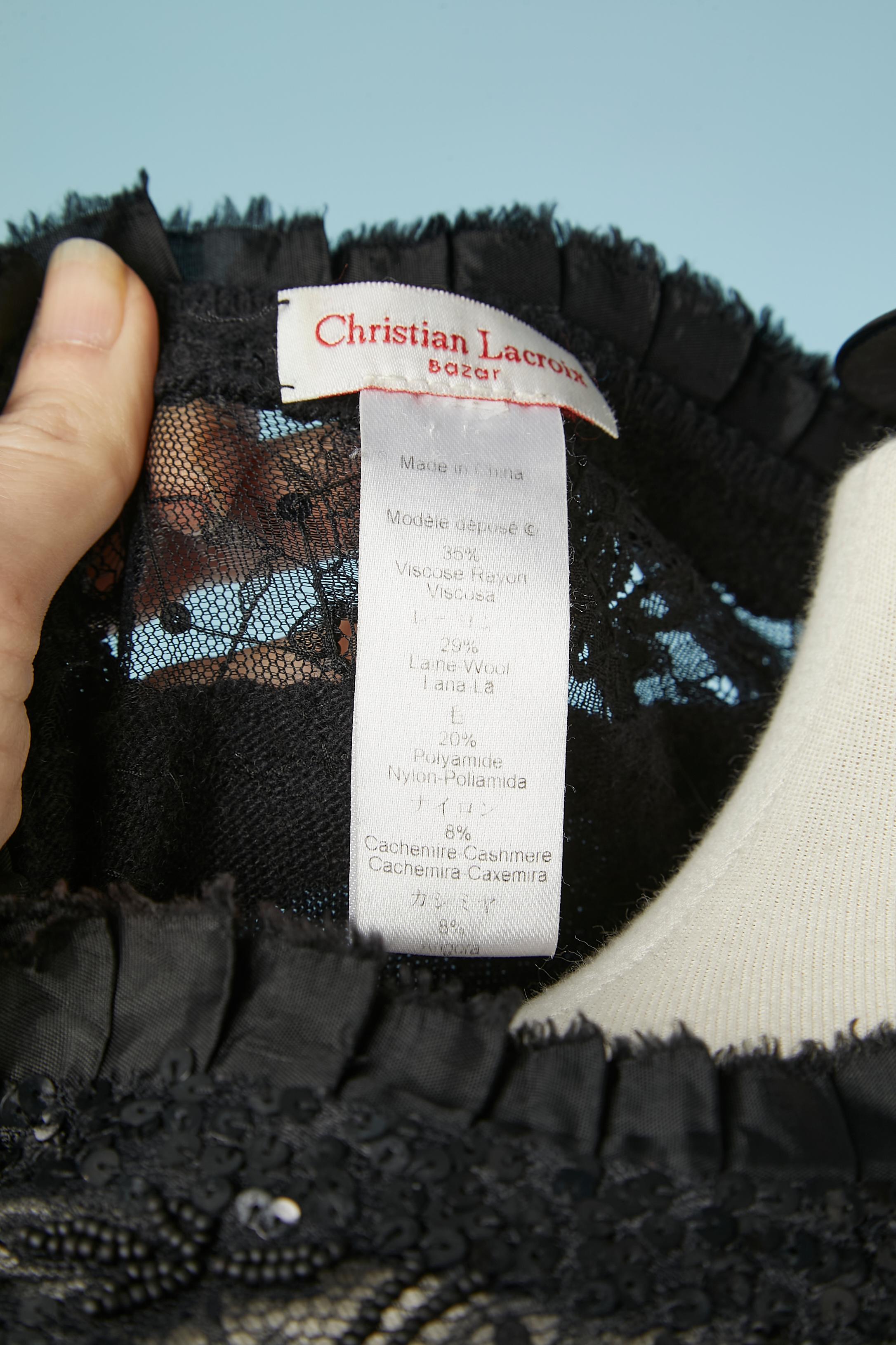 Black evening sweater with lace and embroideries Christian Lacroix Bazar For Sale 3