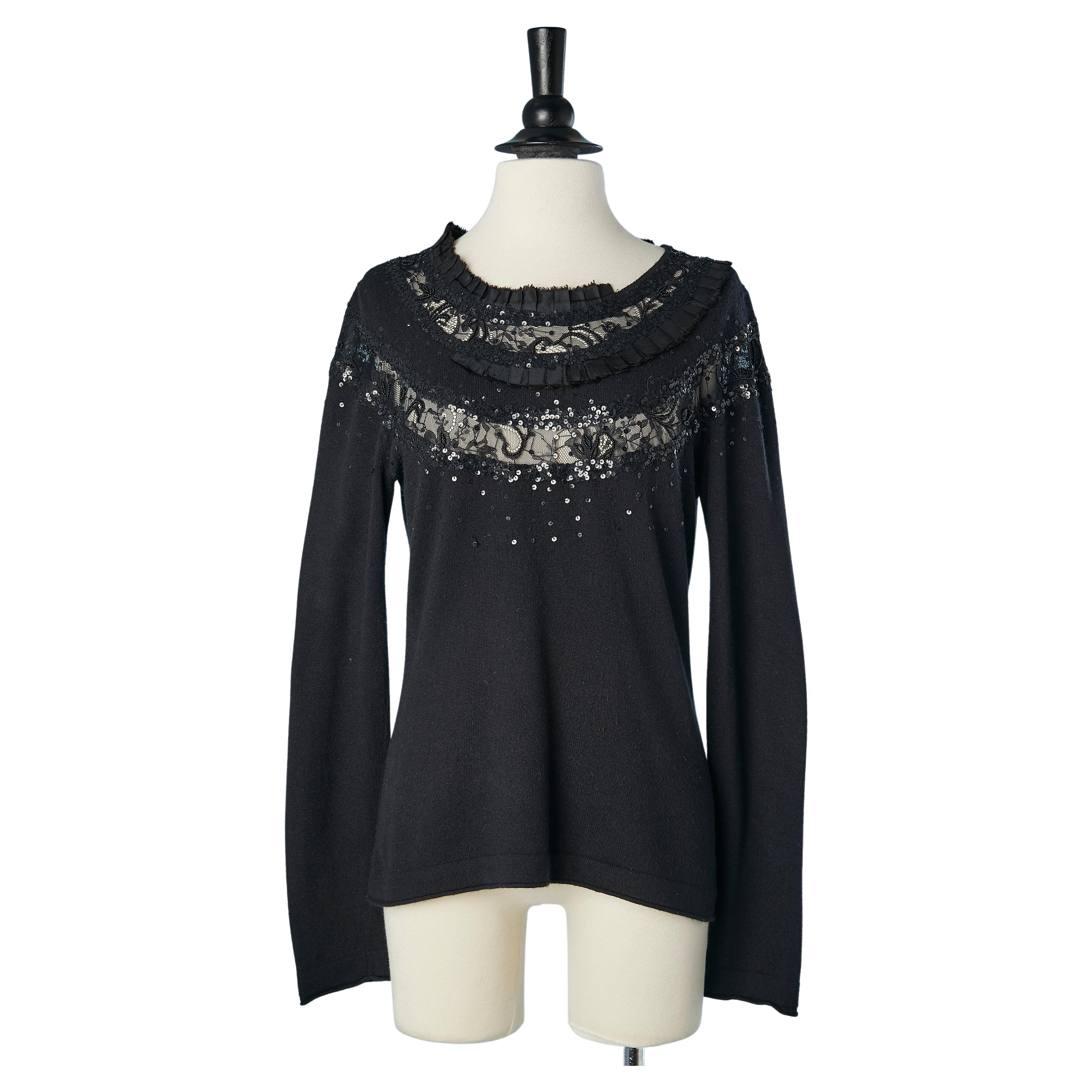 Black evening sweater with lace and embroideries Christian Lacroix Bazar  For Sale