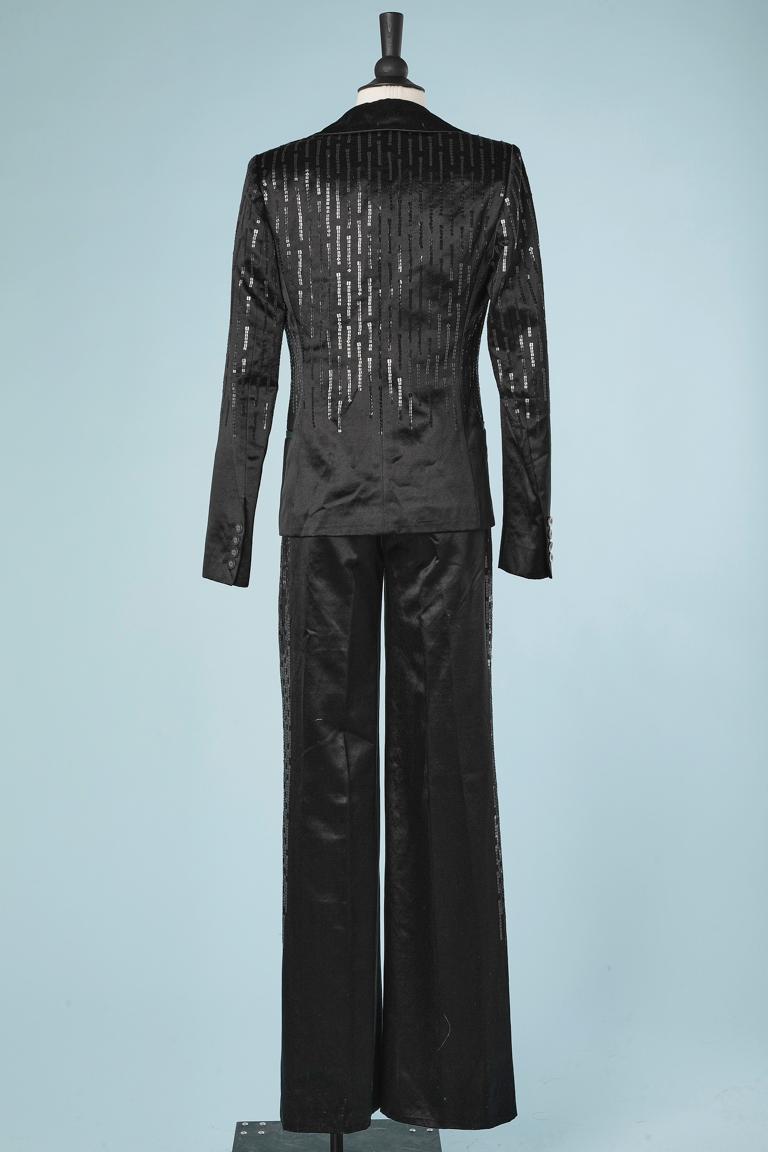 Tuta-pantalone da sera nera con ricami di paillettes Just Cavalli in vendita 6